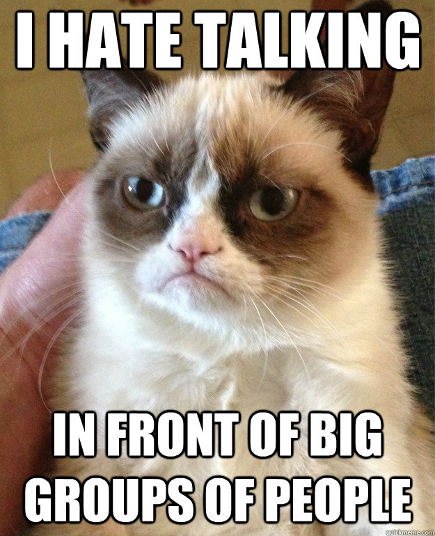 I hate talking in front of big groups of people  Grumpy Cat