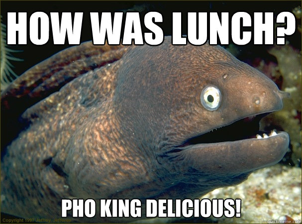 How was lunch? Pho king delicious!  Bad Joke Eel