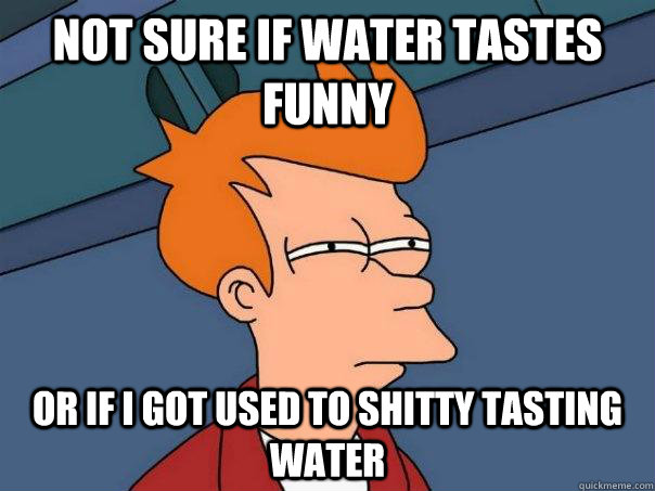 Not sure if water tastes funny Or if I got used to shitty tasting water - Not sure if water tastes funny Or if I got used to shitty tasting water  Futurama Fry