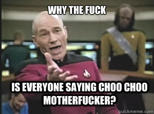 why the fuck is everyone saying choo choo motherfucker? - why the fuck is everyone saying choo choo motherfucker?  Annoyed Picard