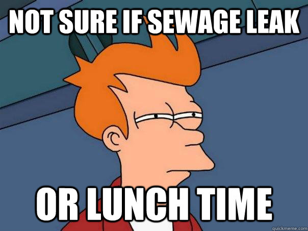 Not sure if sewage leak Or lunch time  Futurama Fry