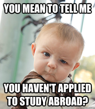 you mean to tell me you haven't applied to study abroad?  skeptical baby