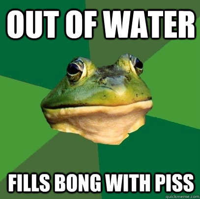 out of water fills bong with piss  Foul Bachelor Frog