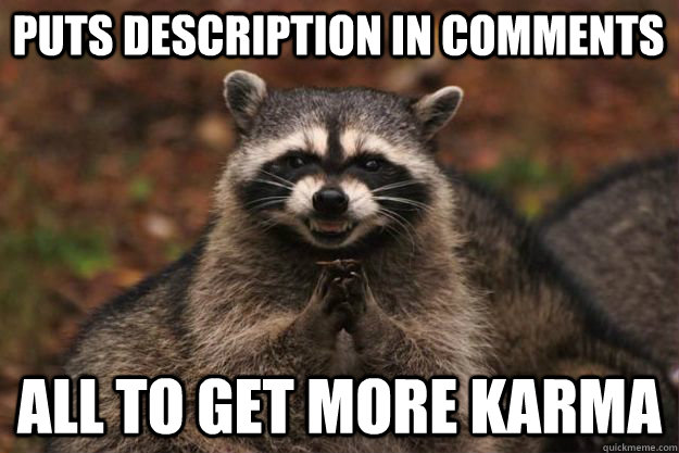 puts description in comments all to get more karma  Evil Plotting Raccoon