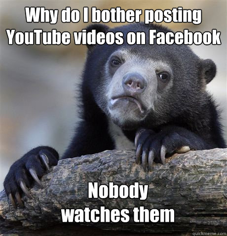 Why do I bother posting YouTube videos on Facebook Nobody watches them  Confession Bear