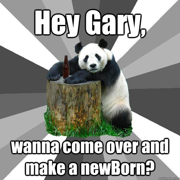 Hey Gary, wanna come over and make a newBorn?  Pickup-Line Panda