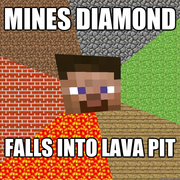 mines diamond falls into lava pit  Minecraft