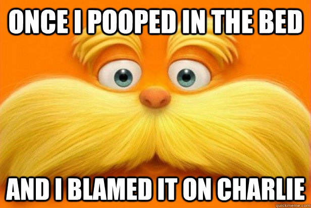 Once I pooped in the bed and i blamed it on Charlie - Once I pooped in the bed and i blamed it on Charlie  Frank the Lorax