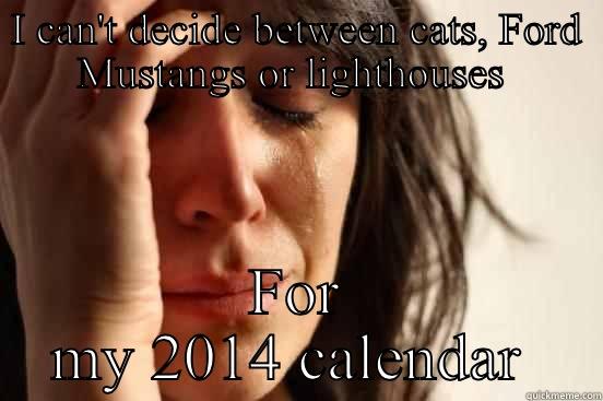 I CAN'T DECIDE BETWEEN CATS, FORD MUSTANGS OR LIGHTHOUSES  FOR MY 2014 CALENDAR  First World Problems