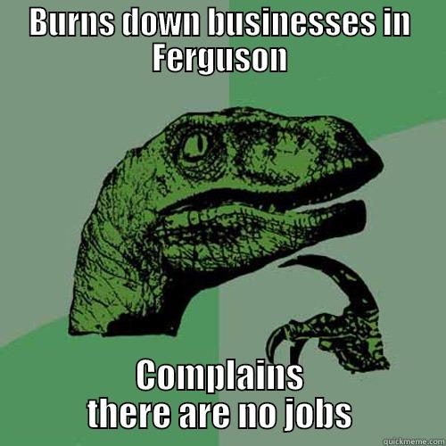 BURNS DOWN BUSINESSES IN FERGUSON COMPLAINS THERE ARE NO JOBS Philosoraptor