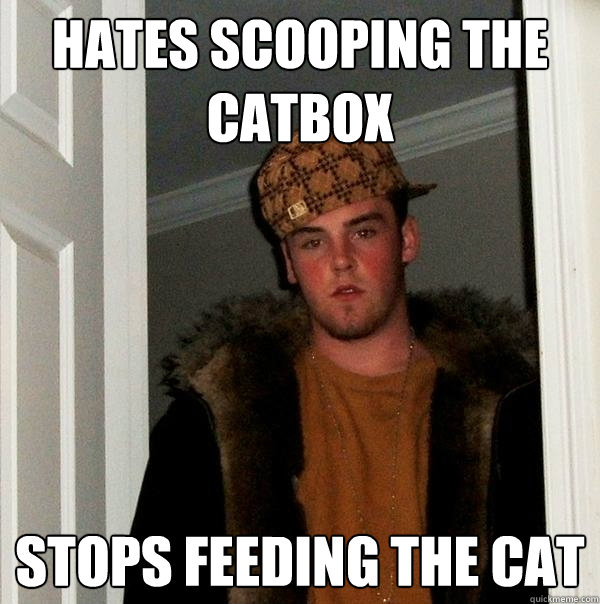 hates scooping the catbox stops feeding the cat  Scumbag Steve