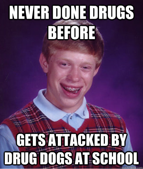 Never done drugs before Gets attacked by Drug dogs at school  Bad Luck Brian