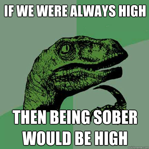 If we were always high Then being sober would be high  Philosoraptor