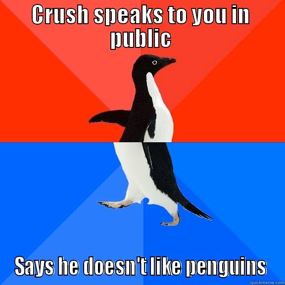 CRUSH SPEAKS TO YOU IN PUBLIC SAYS HE DOESN'T LIKE PENGUINS Socially Awesome Awkward Penguin