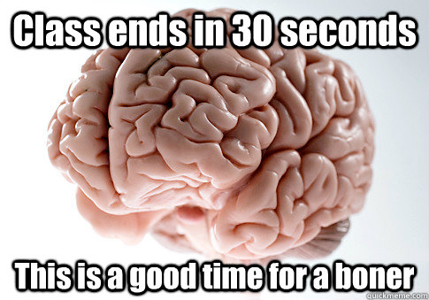 Class ends in 30 seconds This is a good time for a boner  Scumbag Brain