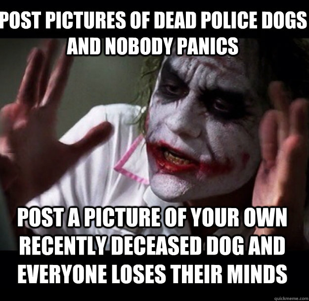 Post pictures of dead police dogs and nobody panics post a picture of your own recently deceased dog and everyone loses their minds  joker