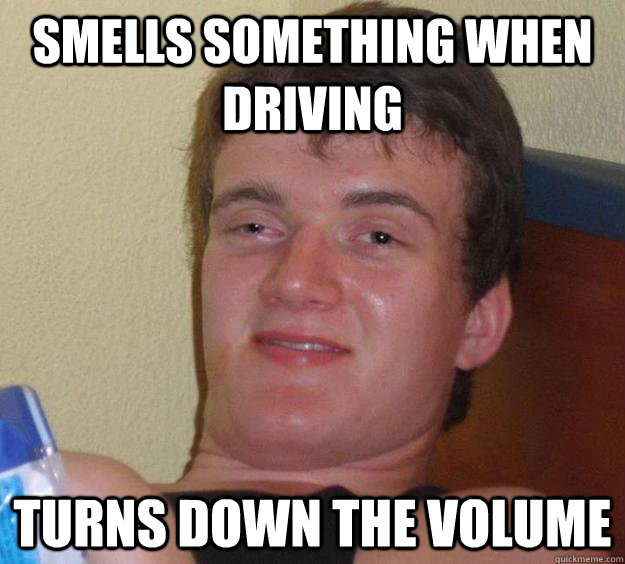 smells something when driving turns down the volume  10 Guy