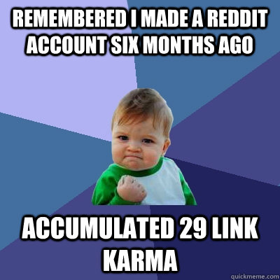 remembered i made a reddit account six months ago accumulated 29 link karma  Success Kid