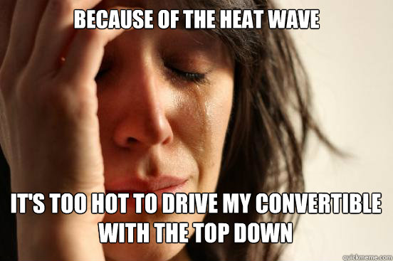 Because of the heat wave it's too hot to drive my convertible with the top down Caption 3 goes here  First World Problems