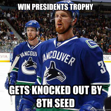 Win Presidents Trophy Gets knocked out by 8th seed  Vancouver Canucks