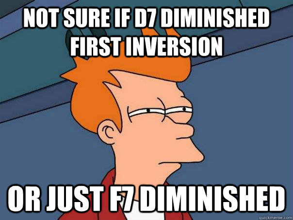 Not sure if D7 diminished first inversion or just f7 diminished  Futurama Fry