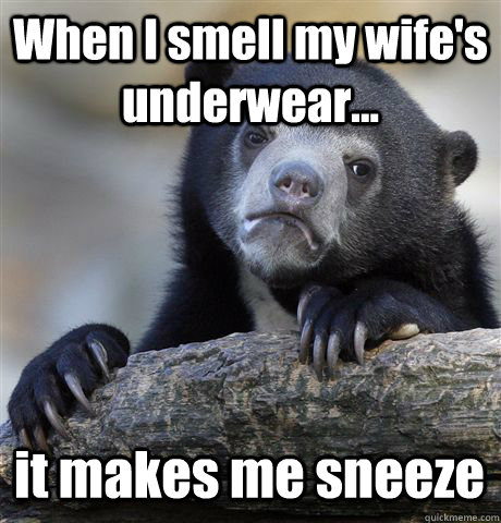 When I smell my wife's underwear... it makes me sneeze  Confession Bear