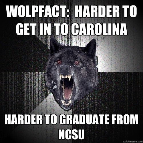 WOLPFACT:  HARDER TO GET IN TO CAROLINA HARDER TO GRADUATE FROM NCSU  Insanity Wolf