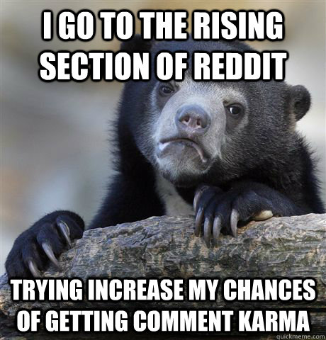 I go to the rising section of reddit trying increase my chances of getting comment karma - I go to the rising section of reddit trying increase my chances of getting comment karma  Confession Bear