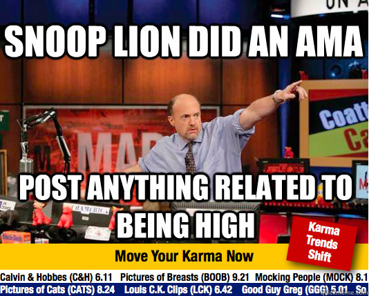 snoop lion did an AMA post anything related to being high  Mad Karma with Jim Cramer