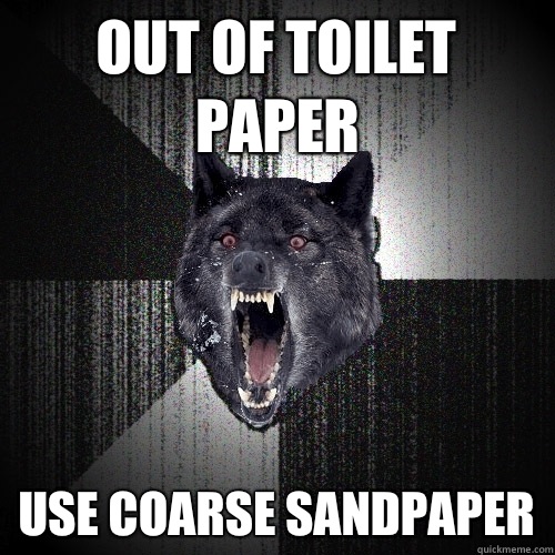 Out of Toilet paper Use coarse sandpaper  Insanity Wolf