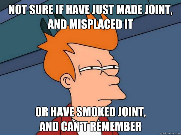 not sure if have just made joint, and misplaced it Or have smoked joint, 
and can't remember  Futurama Fry