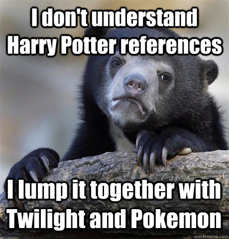 I don't understand Harry Potter references I lump it together with Twilight and Pokemon  Confession Bear