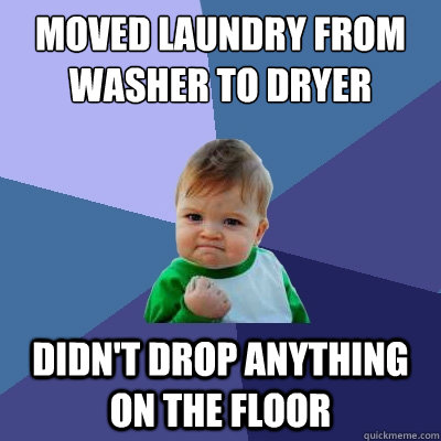 Moved laundry from washer to dryer didn't drop anything on the floor  Success Kid