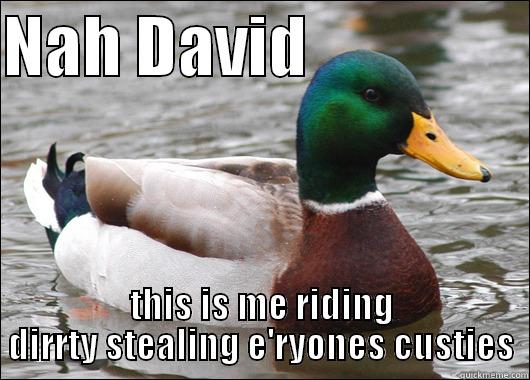 NAH DAVID                  THIS IS ME RIDING DIRRTY STEALING E'RYONES CUSTIES Actual Advice Mallard