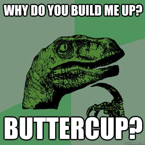 why do you build me up? buttercup?  Philosoraptor