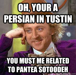 Oh, Your a Persian in Tustin You must me related to Pantea Sotoodeh  Condescending Wonka