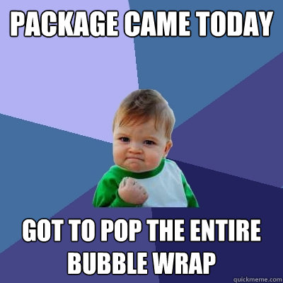 package came today got to pop the entire bubble wrap  Success Kid