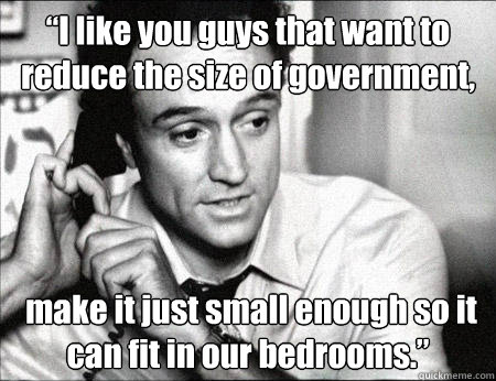 “I like you guys that want to reduce the size of government,  make it just small enough so it can fit in our bedrooms.”  Josh Lyman