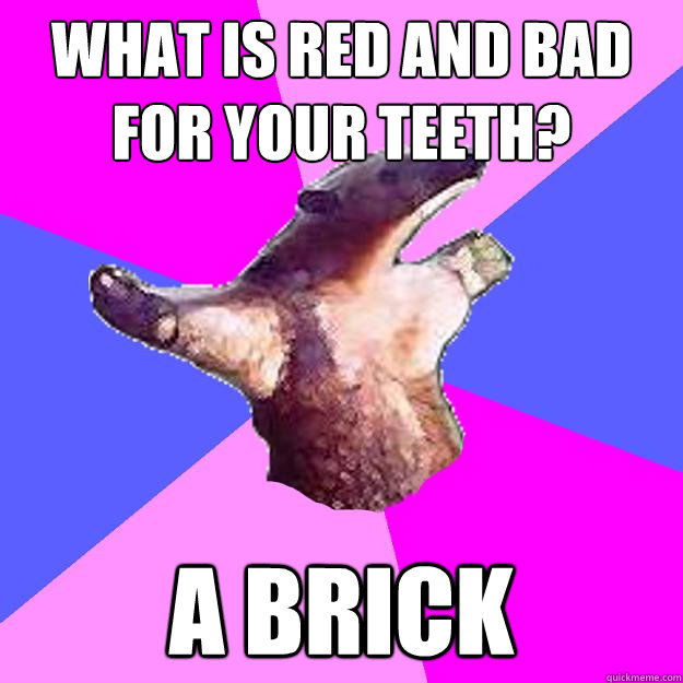 WHAT IS RED AND BAD FOR YOUR TEETH? A BRICK  