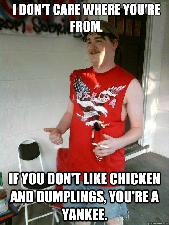 I don't care where you're from. If you don't like chicken and dumplings, you're a yankee.  Redneck Randal