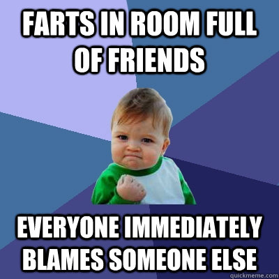 Farts in room full of friends Everyone immediately blames someone else  Success Kid