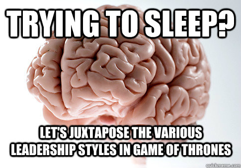 Trying to sleep? Let's juxtapose the various leadership styles in Game of Thrones  Scumbag Brain