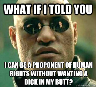 What if I told you i can be a proponent of human rights without wanting a dick in my butt?  What if I told you