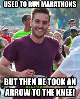 Used to run marathons but then he took an arrow to the knee!  Ridiculously photogenic guy