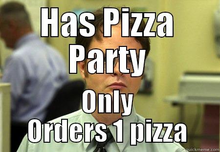 HAS PIZZA PARTY ONLY ORDERS 1 PIZZA Schrute