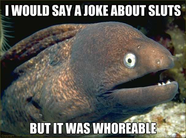 I would say a joke about sluts but it was whoreable  Bad Joke Eel