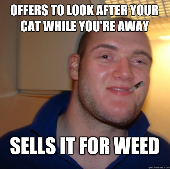 OFFERS TO LOOK AFTER YOUR CAT WHILE YOU'RE AWAY SELLS IT FOR WEED  Good 10 Guy Greg