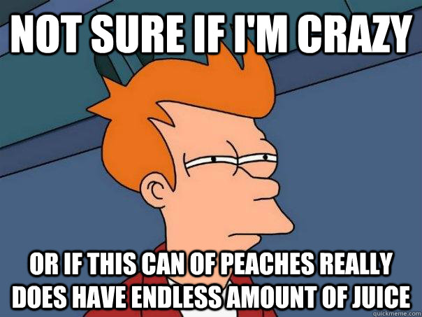 Not sure if i'm crazy Or if this can of peaches really does have endless amount of juice  Futurama Fry