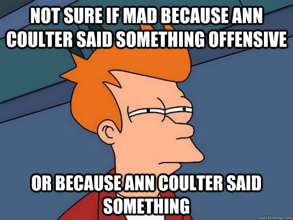 not sure if mad because ann coulter said something offensive or because ann coulter said something  Futurama Fry