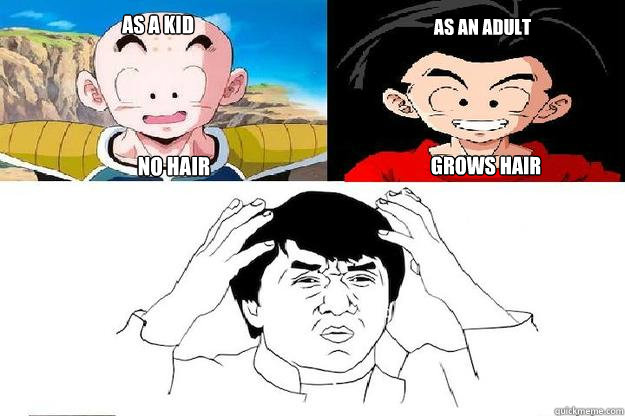 As a kid As an Adult No Hair Grows Hair - As a kid As an Adult No Hair Grows Hair  Krillin with no hair and hair